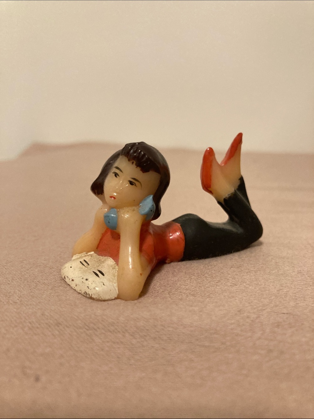 Vintage Mid Century Wilton Hard Plastic Girl on Phone Cake Topper